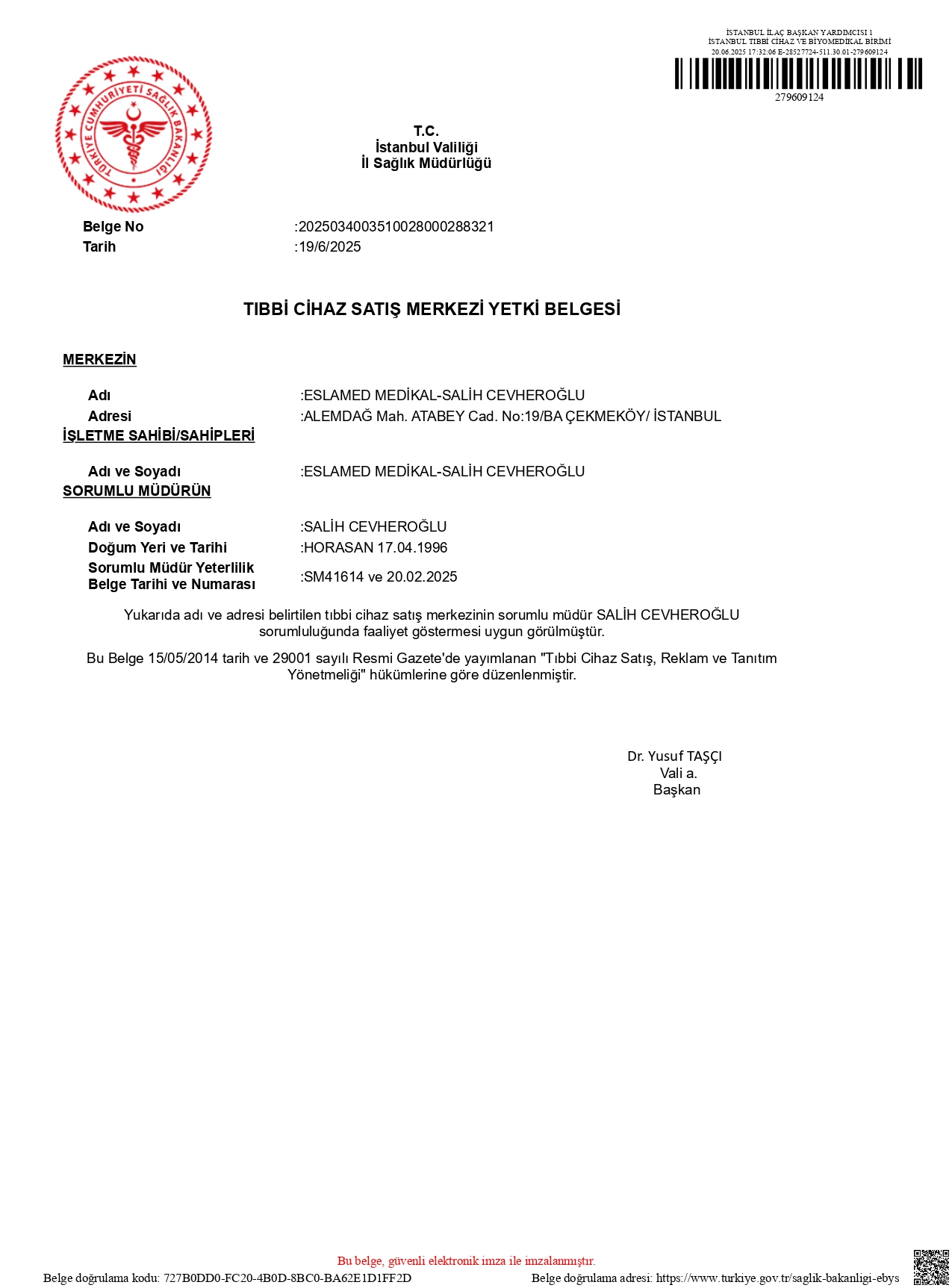 Tıbbi Cihaz Satış Merkezi Yetki Belgesi önizleme görseli